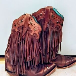 Corral Brown Leather Fringe Boots